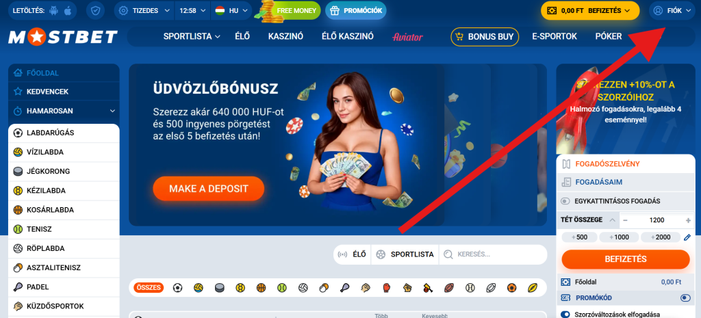 Fizetési módok ikonjaival a Mostbet pénztár oldalán